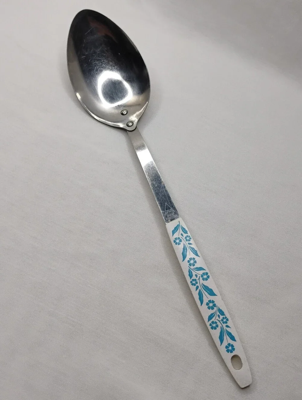 Vintage 70s 80s Household Japan Stainless Steel Metal Serving Spoon Retro Floral